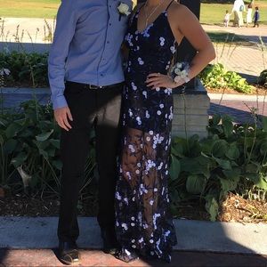 blue and white floral dress